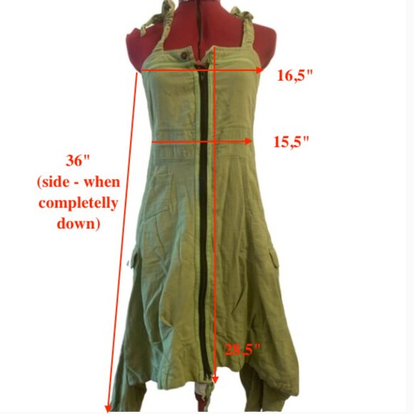 IGUANE CREATION - Bohemian Green linen midi dress transformable  - Size 2 - Picture 8 of 8